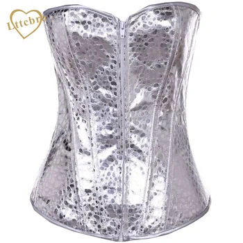 

Silver Strapless Steampunk Faux Leather Overbust Corset