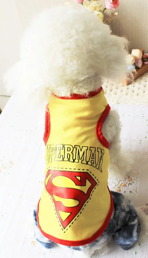 10 шт./лот Супермен собака летние Рубашки для мальчиков собака сетка жилет Спортивная одежда для Щенок Костюм 3 вида цветов S-XXL - Цвет: Yellow
