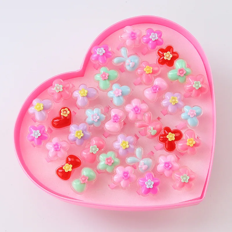 36pcs/lot Kids Heart-shaped Box Ring Party Gifts for Guests Children Finger Rings Birthday Party Decor Favors Supplies