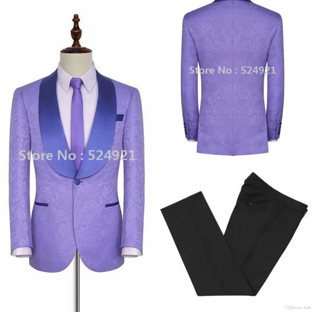 Hot Selling Groomsmen Lavender Groom Tuxedos Shawl Satin Lapel Men