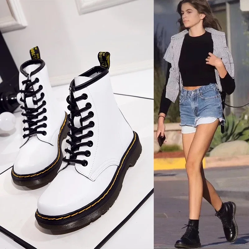 

Dumoo Girl Martin Boots Low-heel 3cm British Students Boots Genuine Leather Lovers Short Boots for Women Shoes Plus Size 45