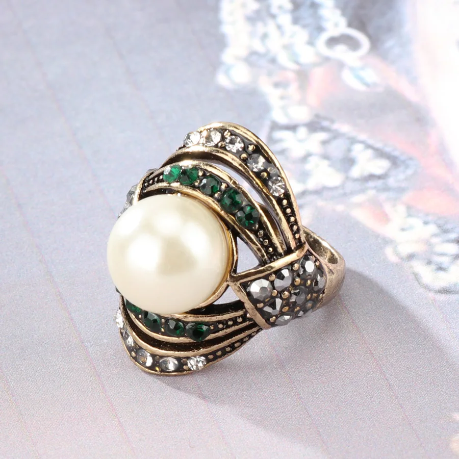 Kinel-3Pcs-Vintage-Jewelry-Sets-For-Women-Antique-Gold-Pearl-Earrings-Necklace-Ring-Wedding-Party-Female (4)