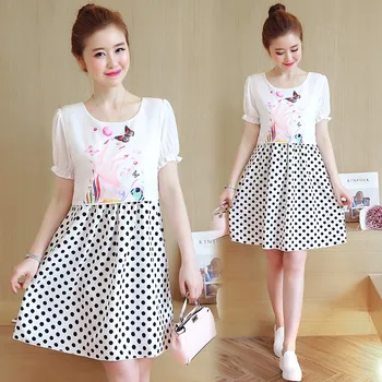 

Maternity Korean version of the new chiffon printing short-sleeved pregnant women breastfeeding dress dot stitching feeding skir