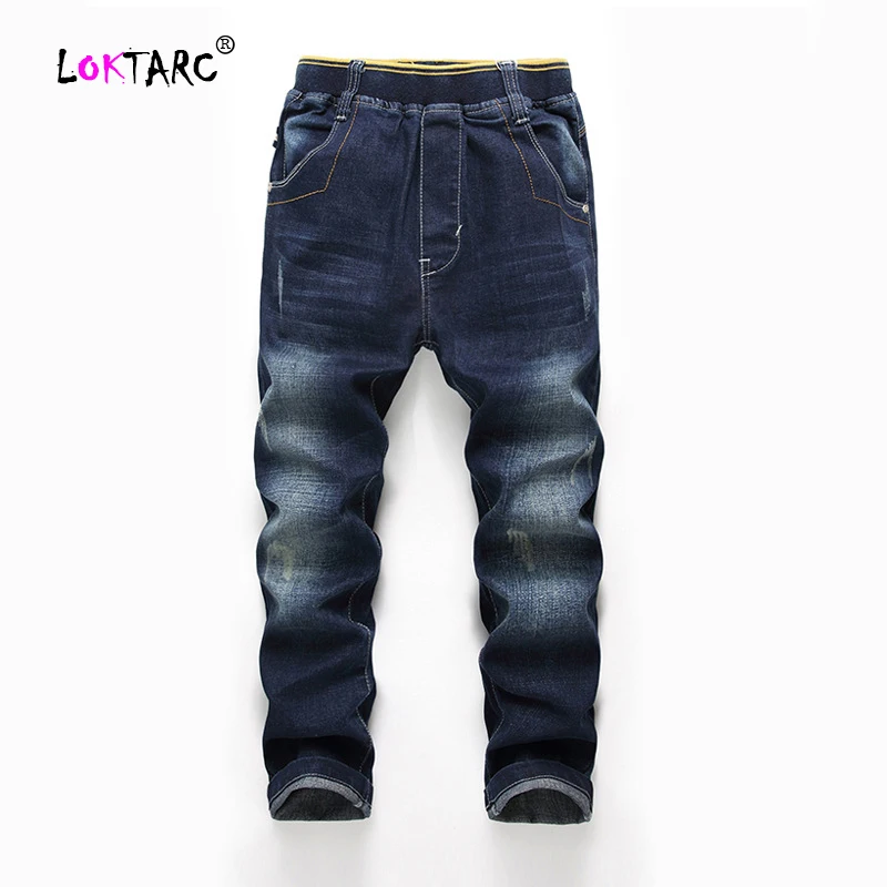 

LOKTARC Toddler Jeans Boys Denim Pants Teen Distressed Boy Pants Solid Hole Elastic Waist Straight Kids Loose Jeans Trousers