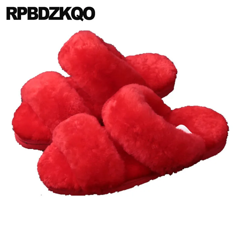 

slippers fuzzy korean red floor open toe house 5 home fluffy real fur bedroom furry designer brand luxury women shoes slides