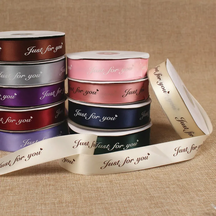 2.5cm Gift Ribbon print &quotJust for you&quot logo Christmas gift wrap ribbon floral printed silk DIY wedding Party Supplies 45m | Дом и сад