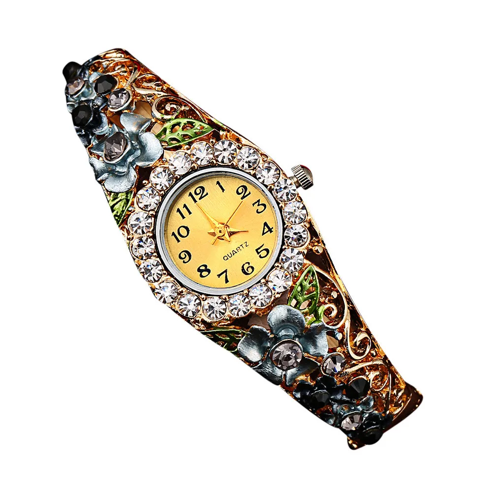 Montre, роскошный браслет с цветами, часы для женщин, сплав, ремешок для часов, кварцевые часы, женское платье, Кристальный циферблат, наручные часы для девушек# Zer - Цвет: Gray