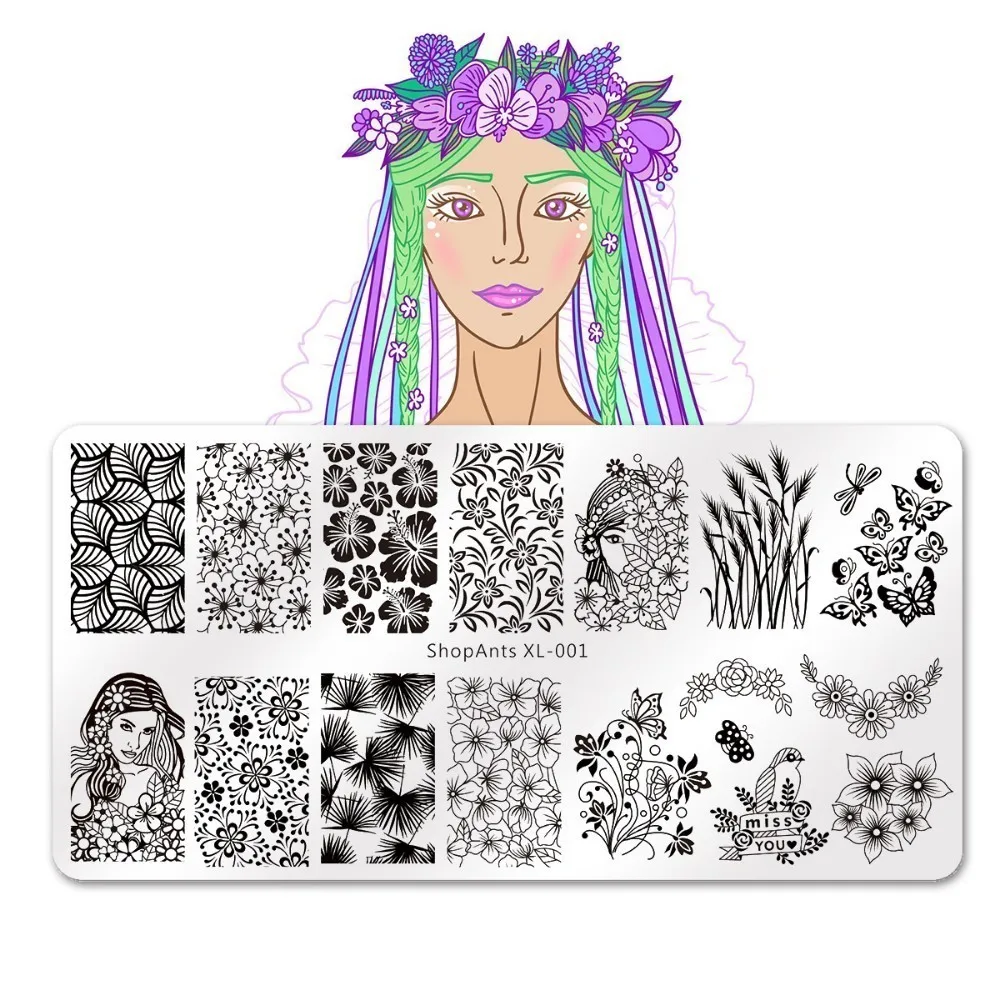 1 Pc 6*12 Cm Nail Stamping Plates Vintage Marble Flower Girl Geometric Nail Art DIY Design Image Stencil Accessories Tool - Цвет: 1