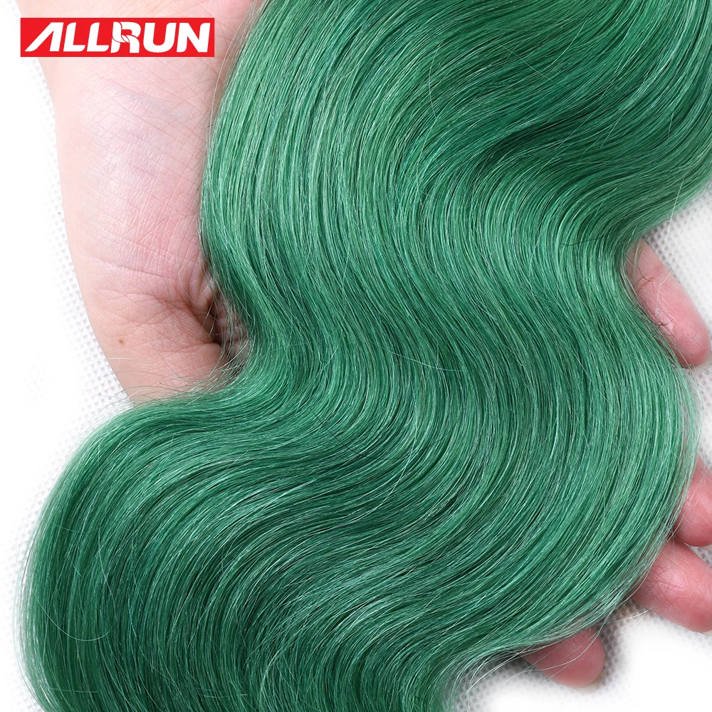 ALLRUN Brazilian Human Hair Weave Bundles Remy Hair Body Wave 1/3/4 Bundles 100% Human Hair Extension Green Colorful Dyed Hair ALLRUN Brazilian Human Hair Weave Bundles Remy Hair Body Wave 1/3/4 Bundles 100% Human Hair Extension Green Colorful Dyed Hair