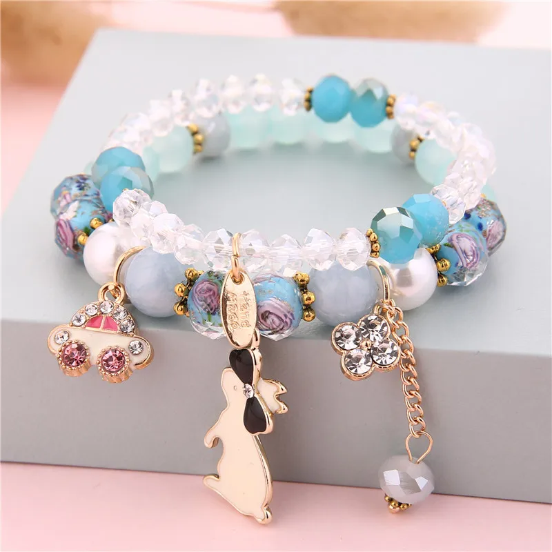 

Fashion Charm Crystal Multilayer Bracelets Rabbit Pendants Blue Bohemian Wrap Boho Bracelets Bangles For Women Jewelry Gifts
