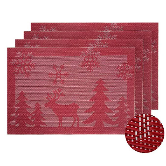 4Pcs/Set Christmas Table Mat Heat Resistant Placemats PVC Table Mats