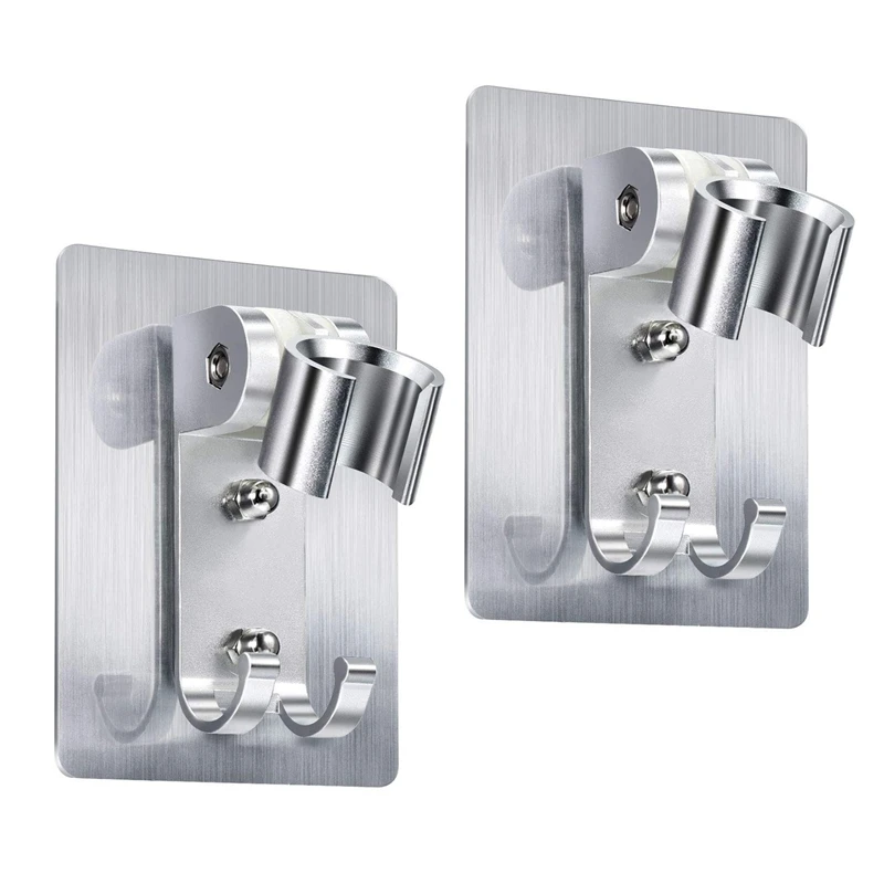 

2 Pack Shower Head Holder Strong Adhesive Shower Head Wall Mounting Bracket Adjustable Shower Wand Holder With 2 Hanger Hooks