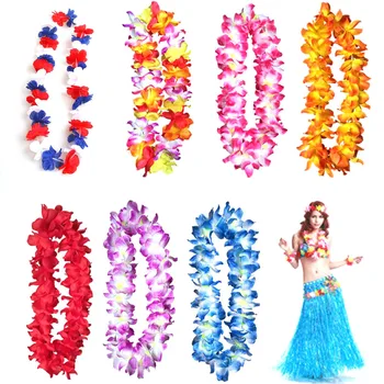 

5pcs/lot Hawaiian Flower Necklace Color Hawaii Flower Leis Fancy Dress Party Hawaii Beach Fun Flowers DIY Party Beach Decoration