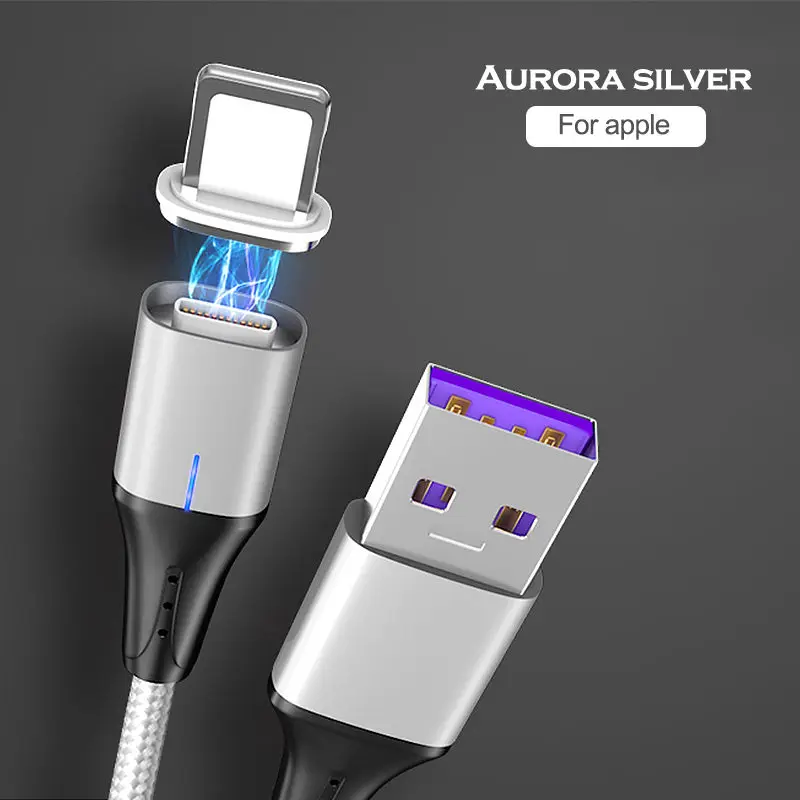 5A светодиодный магнитный USB супер быстрый зарядный кабель type-C Micro USB кабель для iPhone huawei P9 P10 P20 samsung смартфон шнур для передачи данных - Цвет: Silver For iPhone