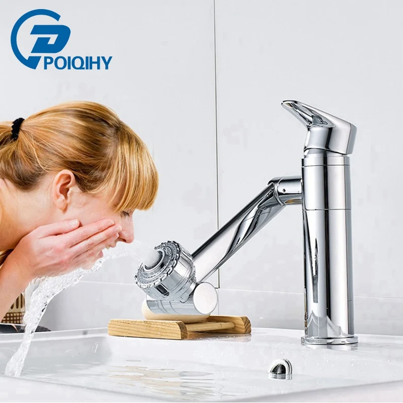 

Deck Mounted Basin Faucet Chrome Polished Single Handle 360 Rotation Basin Mixer Tap Modern Swivel Bath Bthroom Faucet