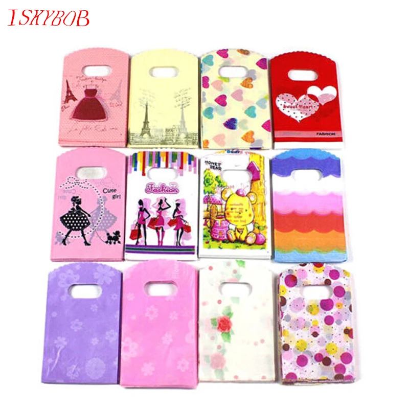 

50pcs Fashion Wholesale Lot Pretty Mixed Pattern Plastic Gift Bag Shopping Bag Jewelry Holder Reusable 15X9CM