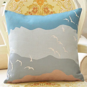 

Custom Made Cushion Cover Pillow Case Seat Lumbar Envelop for Sofa Linen Cotton Square 45 x 45cm 55 x 55cm Wave Seagull
