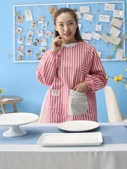 

Kitchen Cotton Apron long sleeve waterproof and oil-proof overcoat Waist Apron for adult men wearing overalls kitchen apron