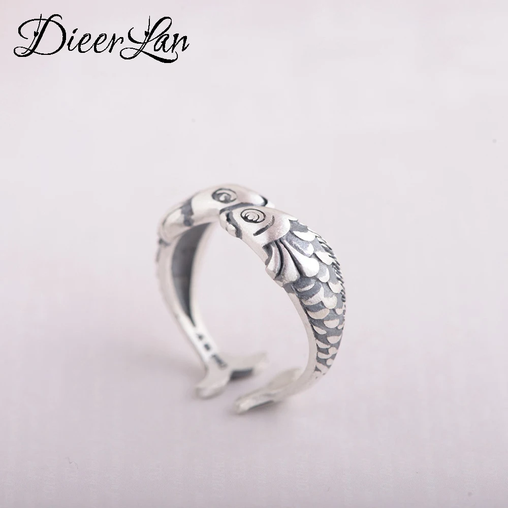 

New Arrivals Vintage 925 Sterling Silver Double Fish Rings for Women Adjustable Size Ring Fashion sterling-silver-jewelry