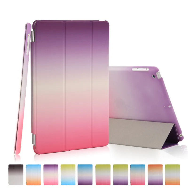 

for ipad mini 1 2 3 case rainbow gradient 3-fold pu leather smart wake up sleep with pc back cover flip stand