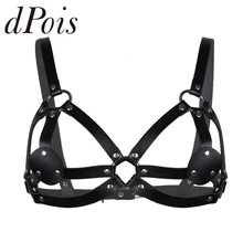 Сексуальный женский черный бюстгальтер из искусственной кожи с ремешками Регулируемый грудь бюст портупея пояс с металлическими o-кольцами Ролевой костюм Клубная одежда