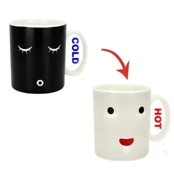 

Magic Good Morning Discoloration Ceramic Coffee Heat Sensitive Color and Face Changing Tea Cup