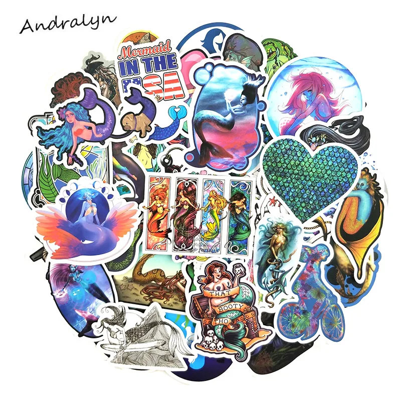 50 قطعة/الحزمة حورية البحر الكرتون ملصقات للثلاجة لوح التزلج دراجة نارية خزانة الأمتعة محمول المحيط الجمال اللعب ملصقا