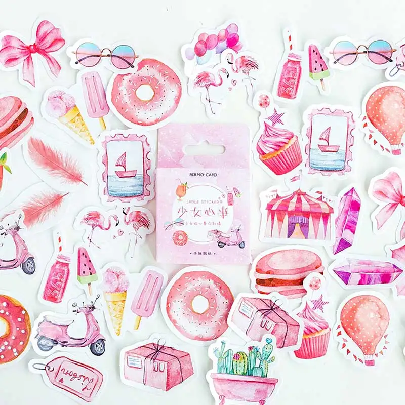 

46Pcs/box Cute Girl Pink Stickers Scrapbooking Label Sticky Japanese Korean Kawaii Diary Paper Travel Lifelog Stationery Sticker