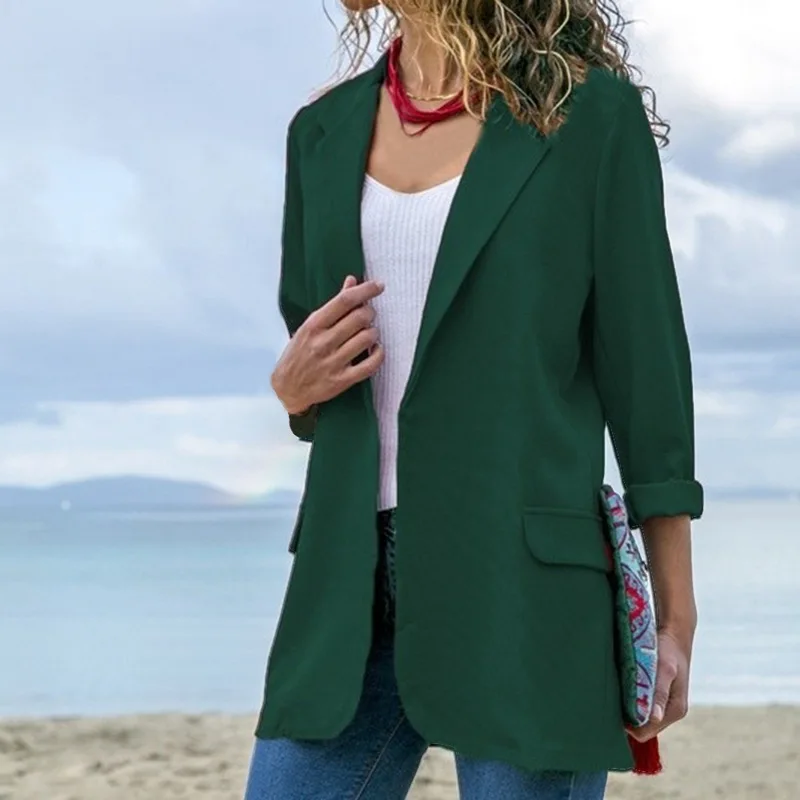 Fashion Women Long Sleeve Cardigan Blazers Sping Autumn Outwear 2019 New Ladies Solid Color Open Front Slim Fit Lapels Coats