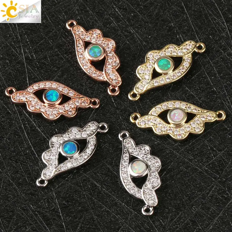 

CSJA Tiny Fire Opal Copper Connector Shiny Zircon Evil Eye Amulet Charm for DIY Bracelet Earrings Women Jewelry Accessories G128