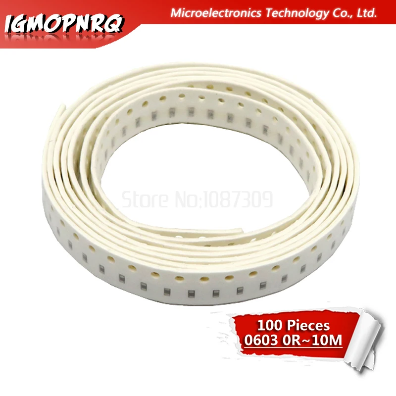 100 шт. резистор 0603 SMD 1/8 Вт сопротивление 0 Ом ~ 10 м ом 0R 1R 18R 47R 56R 470R 1K 4 7 K 47K 10K 100K 220K 680K