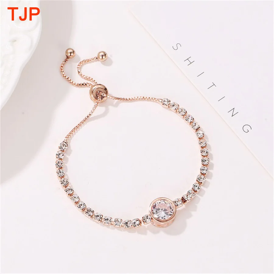 

2019 New Fashion Gold Silver Color Round Charm Bracelets Zircon Adjustable Chain Bracelets for Women Korean Love Bangles Female