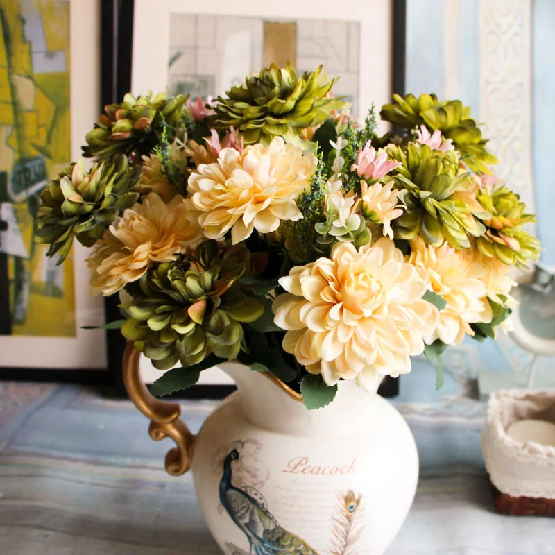 

Artificial Flowers Marigold Bouquets of Bubble Wedding Decoration Simulation Flower Handicrafts Europe Style 10 Heads