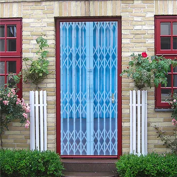 

Retro Blue gate Door Sticker Colorful Old Wooden Door Station Bar Elevator Hall Subway Stairs Bricks Pulling Home Decor Paste