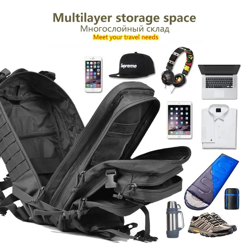  50L Capacity Men Army Military Tactical Large Backpack Waterproof Outdoor Sport Hiking Camping Hunt