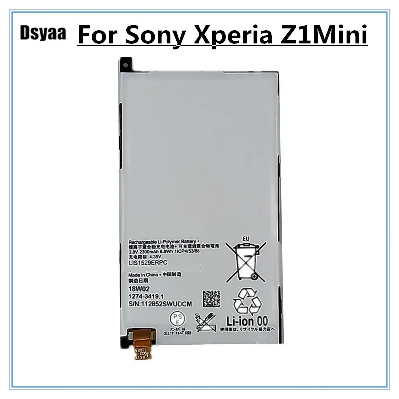 

Replacement for Sony Battery for SONY Xperia Z1 Mini Compact D5503 M51w LIS1529ERPC Genuine Phone Battery 2300mAh