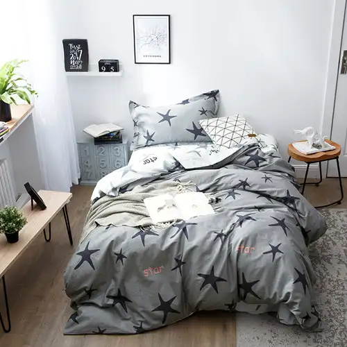 Home Textile Grey Stars Duvet Cover Pillowcase Sheet Simple Nordic