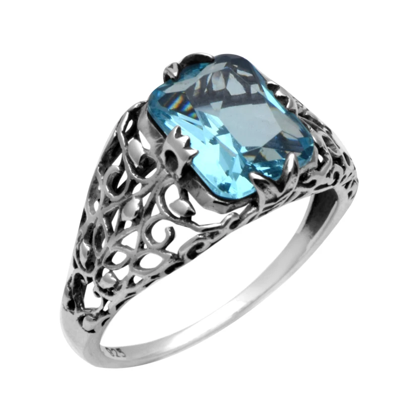 Szjinao processing custom antique jewelry replica blue aquamarine ring 925 sterling silver rings for women Wedding Souvenirs