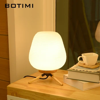 

BOTIMI LED Table Lamp With Glass Lampshade Wooden Bedside Desk lights Button Switch Book Lamps Hotel Reading Lighting Fixture