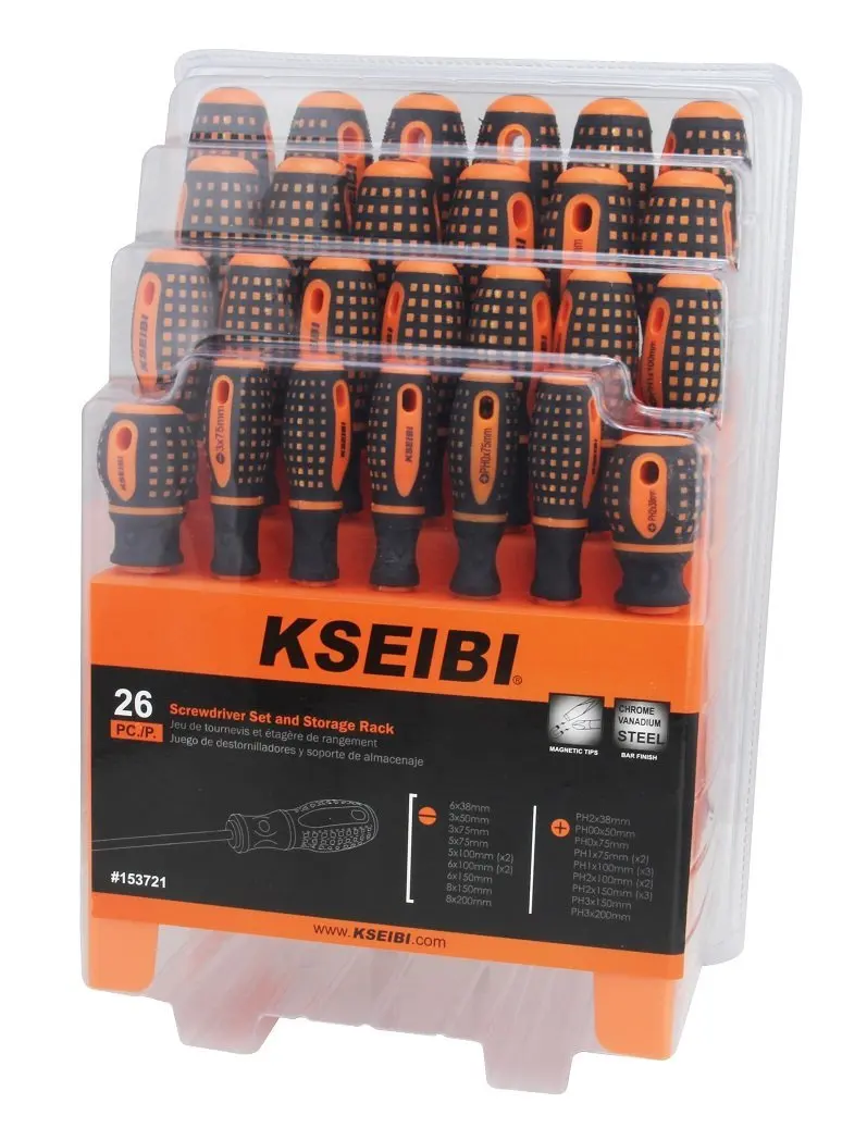 KSEIBI 153721 Phillips и плоская отвертка набор с стойкой 26 Piece инструмент