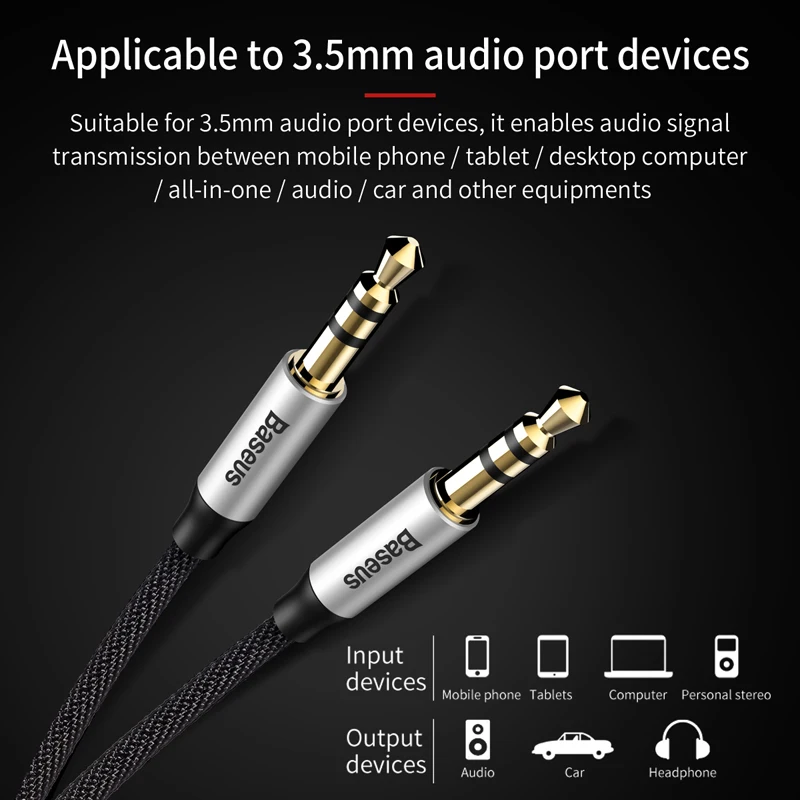 Baseus Aux Audio Cable 3.5mm Jack Male to Male Audio Cable For Samsung S8 Xiaomi mi8 mi7 mi6 Headphones Car MP3 Player Speaker