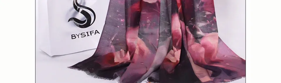 [BYSIFA] зимние длинные шарфы из чистой шерсти, шаль, новинка года, женские модные аксессуары, китайские длинные шарфы с красным пионом, пашмины 200*70 см