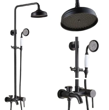 

Black Oil Rubbed Brass Single Handle Bathroom 8 Inch Round Rain Shower Faucet Set Bath Tub Mixer Tap Hand Shower mrs343