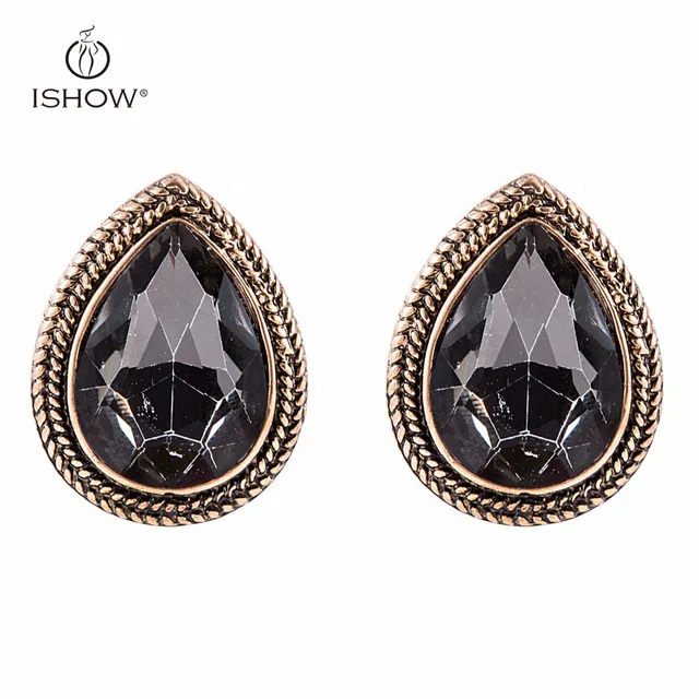 Woman Vintage Wedding Bride Silver Plated Gray Crystal Stud Earrings Woman Vintage Wedding Bride Silver Plated Gray Crystal Stud Earrings Heart Teardrop Fashion Gift Female