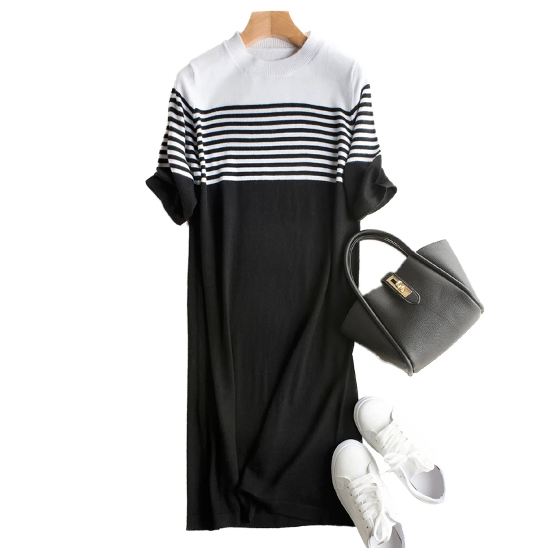 2018 New Style Women's Cashmere dresses O-Neck Slim Short Sleeve long wool Sweater knitted Pullover Plus Size sweater | Женская