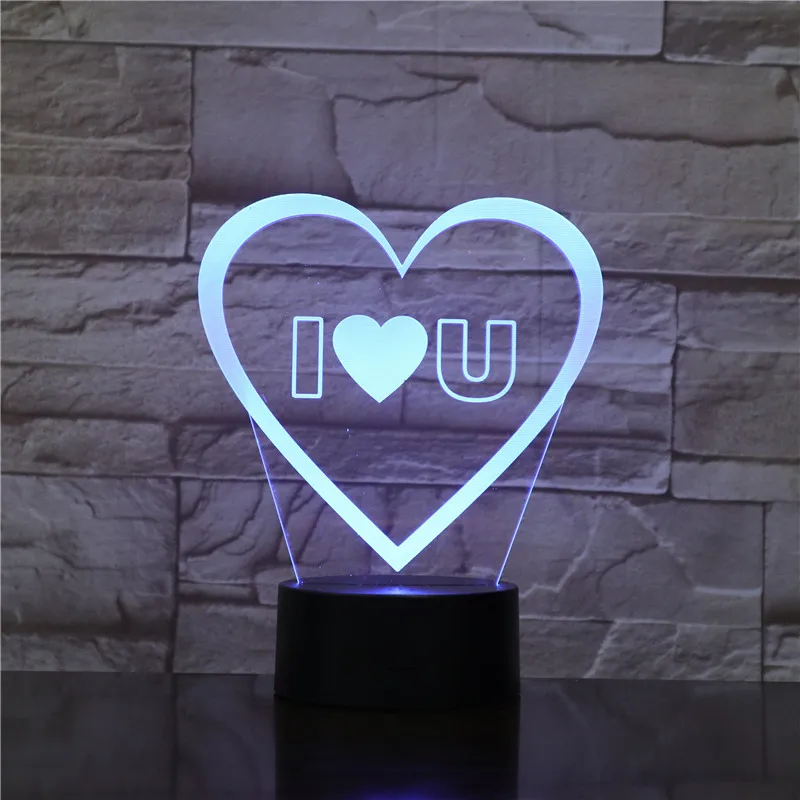 

Цветной яркий светодиодный ночсветильник с 3D зрением «Я люблю тебя», сенсорное управление изображением любви и сердца, Цветной 3D ночник, настольная лампа с надписью «I love u»