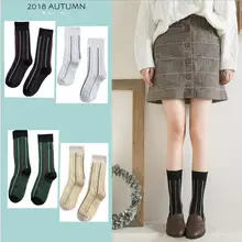 Осень и зима новые золотые и серебряные шелковые женские носки вертикальные полосы японские дамы в запасах ins tide