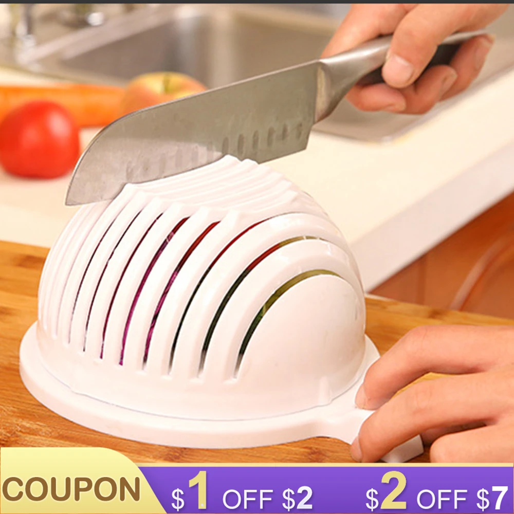 

60 Seconds Salad Cutter Bowl Easy Salad Maker Tools Vegetable Fruits Slicer Chopper Washer And Quick Salad Maker Kitchen Gadgets