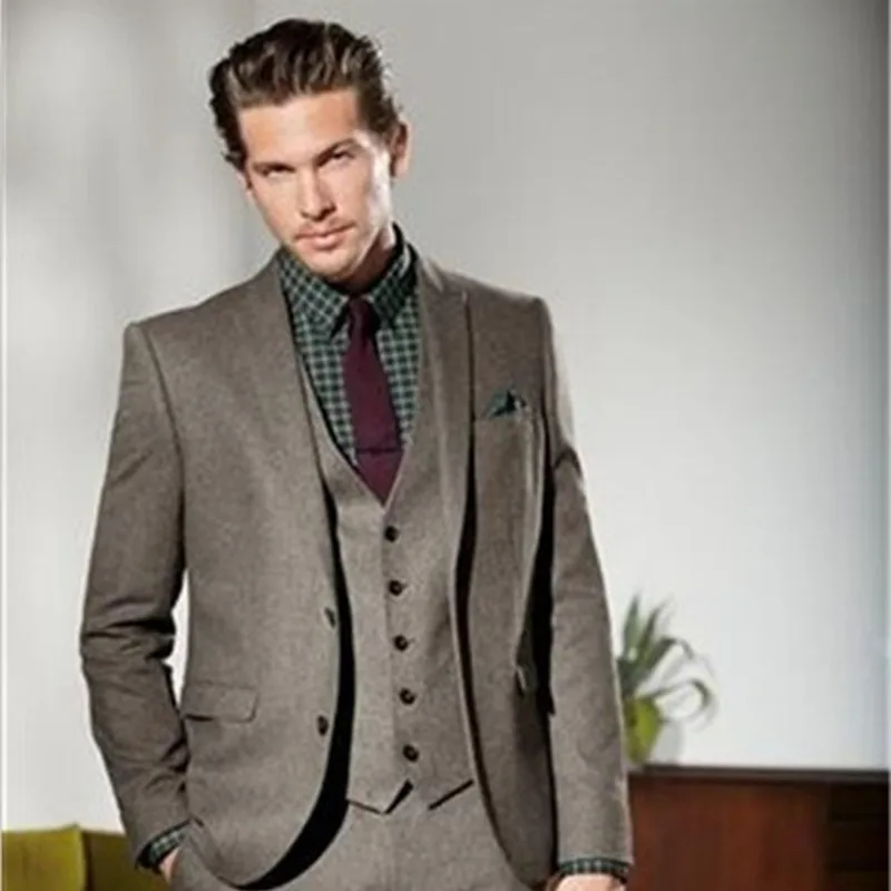 2017 Latest Coat Pant Designs Brown Men Suit Formal Skinny Tuxedo Gentle Prom Custom 3 Piece 