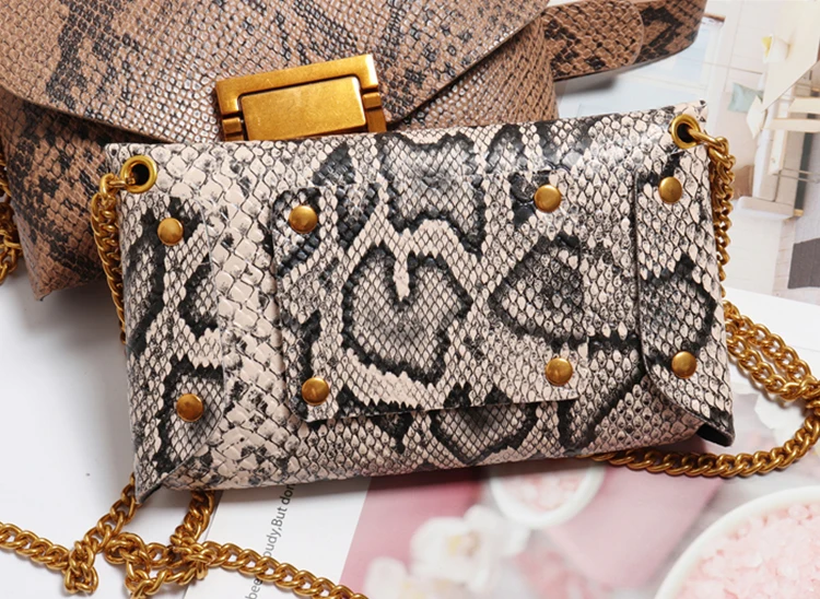 Женская поясная сумка из змеиной кожи, Модный женский кожаный ремень с диагональной цепочкой, высококачественный кошелек Waistba